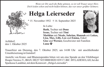Traueranzeige Helga Leierseder