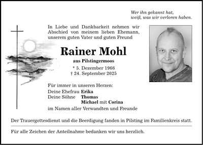 Traueranzeige Rainer Mohl