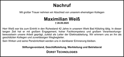 Traueranzeige Max Weiß
