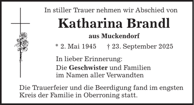 Traueranzeige Katharina Brandl