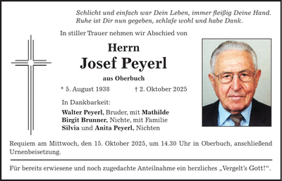 Traueranzeige Josef Peyerl