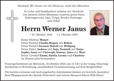 Traueranzeige Werner Janus