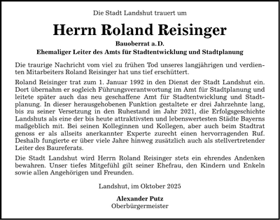 Traueranzeige Roland Reisinger