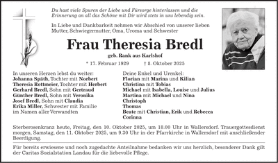 Traueranzeige Theresia Bredl