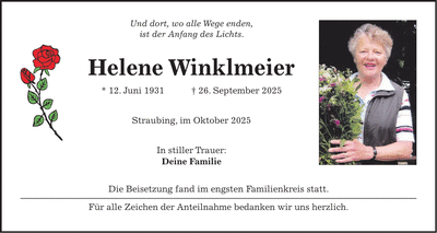 Traueranzeige Helene Winklmeier