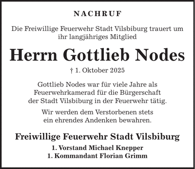 Traueranzeige Gottlieb Nodes