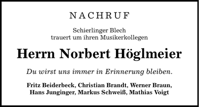Traueranzeige Norbert Höglmeier