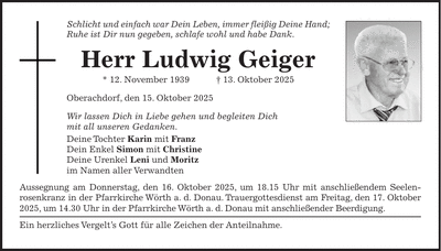 Traueranzeige Ludwig Geiger