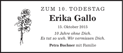 Traueranzeige Erika Gallo