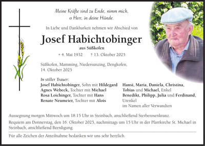 Traueranzeige Josef Habichtobinger