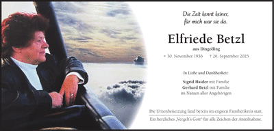 Traueranzeige Elfriede Betzl