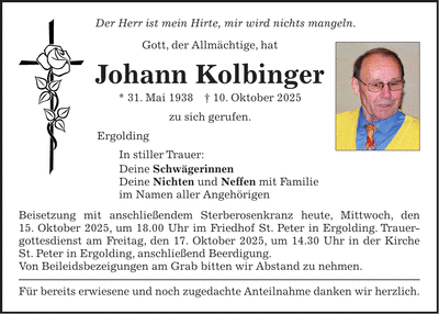 Traueranzeige Johann Kolbinger