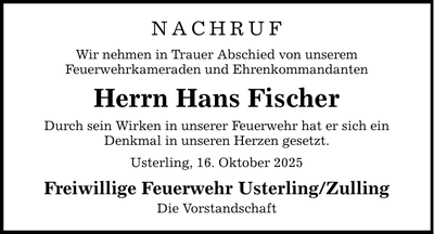 Traueranzeige Hans Fischer