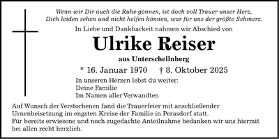 Traueranzeige Ulrike Reiser
