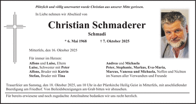 Traueranzeige Christian Schmaderer