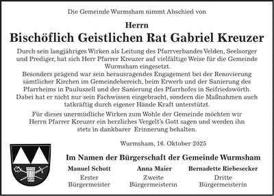 Traueranzeige Gabriel Kreuzer