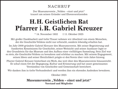 Traueranzeige Gabriel Kreuzer
