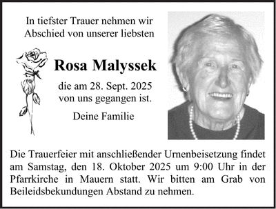 Traueranzeige Rosa Malyssek