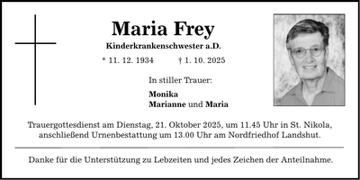 Traueranzeige Maria Frey