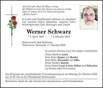 Traueranzeige Werner Schwarz
