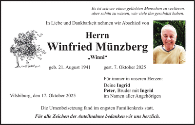 Traueranzeige Winfried Münzberg
