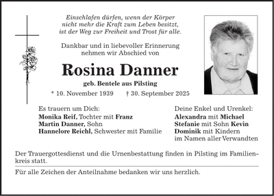 Traueranzeige Rosina Danner