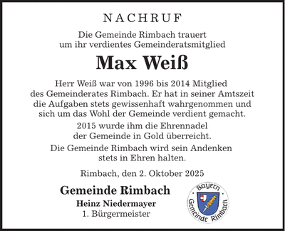 Traueranzeige Max Weiß