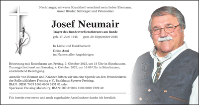 Traueranzeige Josef Neumair