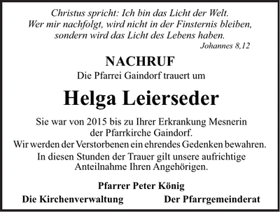 Traueranzeige Helga Leierseder