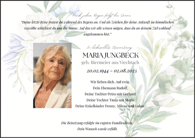 Traueranzeige Maria Jungbeck