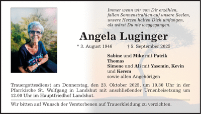 Traueranzeige Angela Luginger