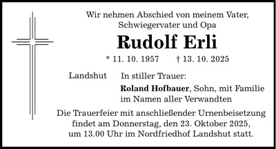 Traueranzeige Rudolf Erli