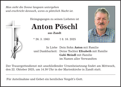 Traueranzeige Anton Pöschl