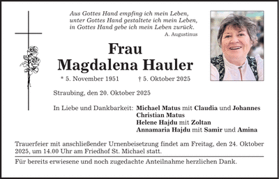 Traueranzeige Magdalena Hauler