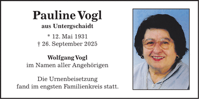 Traueranzeige Pauline Vogl