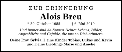 Traueranzeige Alois Breu