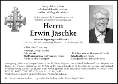 Traueranzeige Erwin Jäschke