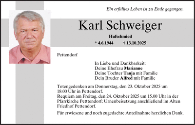 Traueranzeige Karl Schweiger