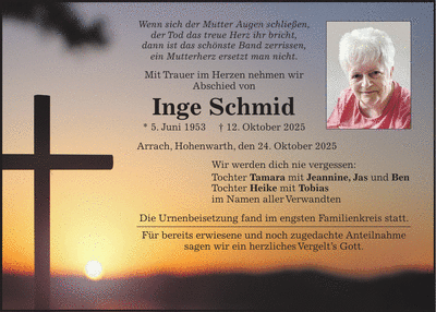 Traueranzeige Inge Schmid