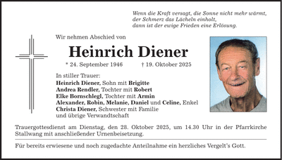 Traueranzeige Heinrich Diener