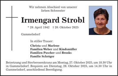 Traueranzeige Irmengard Strobl