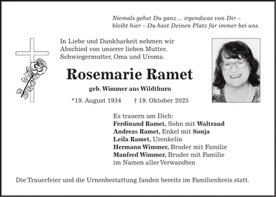 Traueranzeige Ferdinand Ramet