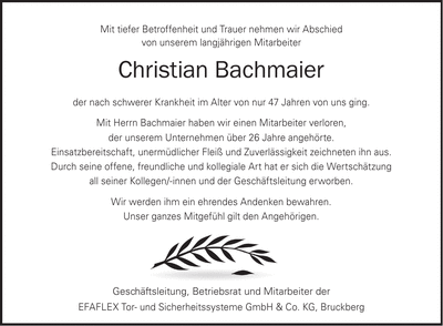 Traueranzeige Christian Bachmaier