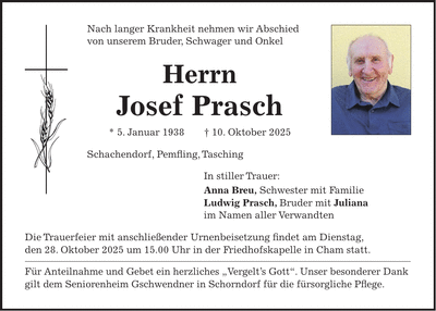 Traueranzeige Josef Prasch