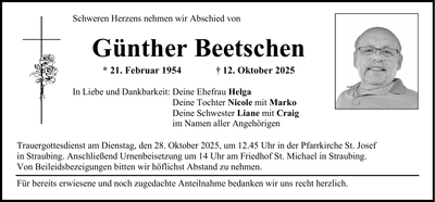 Traueranzeige Günther Beetschen