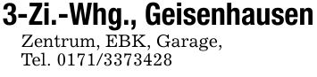 3-Zi.-Whg., GeisenhausenZentrum, EBK, Garage, Tel. 0171/3373428