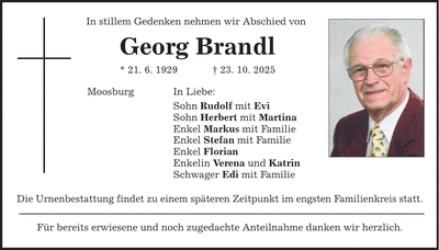 Traueranzeige Georg Brandl