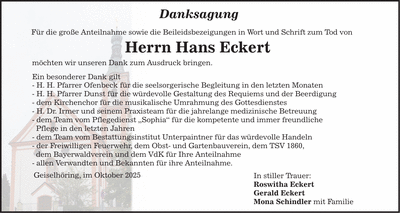Traueranzeige Hans Eckert