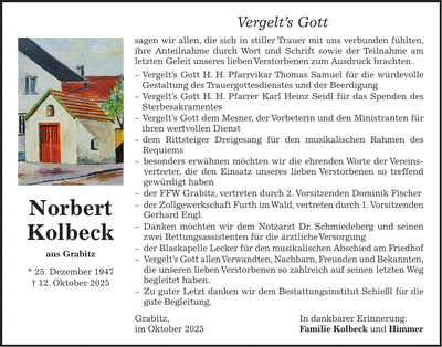 Traueranzeige Norbert Kolbeck