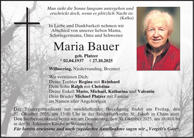 Traueranzeige Maria Bauer